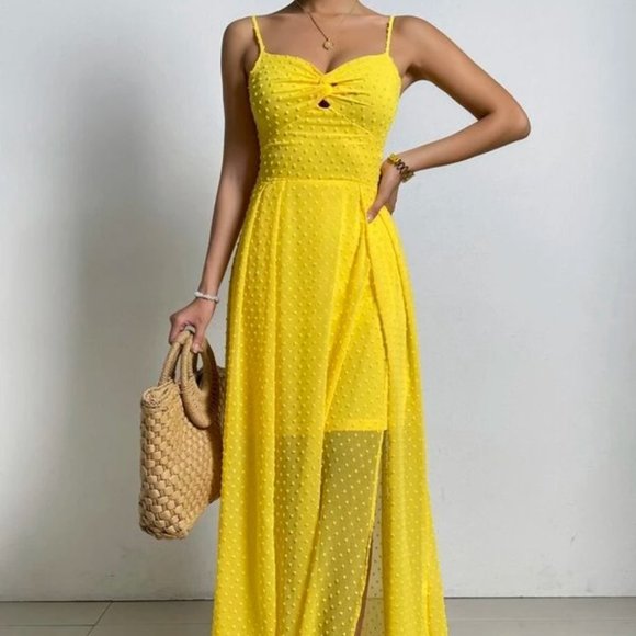 YELLOW Swiss Dot Cami Maxi Dress - Picture 3 of 9